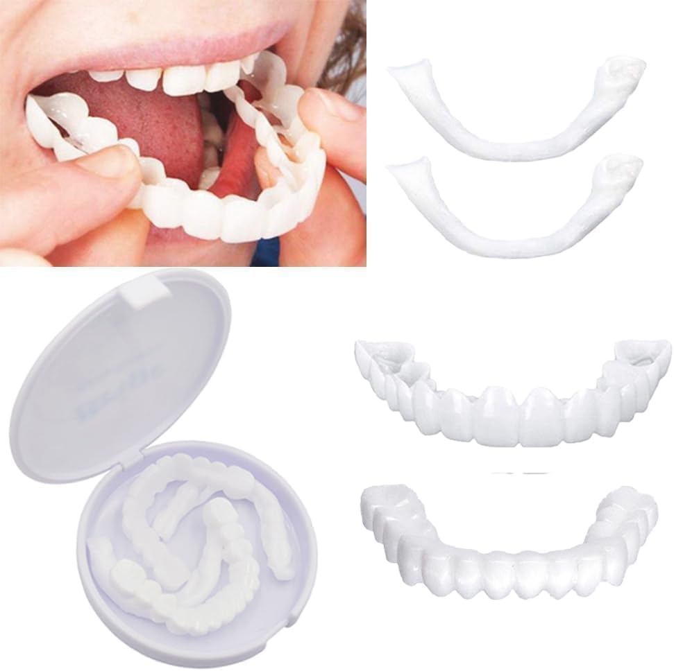 Snap-On Instant Perfect Smile Veneers Comfortable Flex Fit Dentures for Top & Bottom Teeth White Tooth Cosmetic Cover (2 PCS)