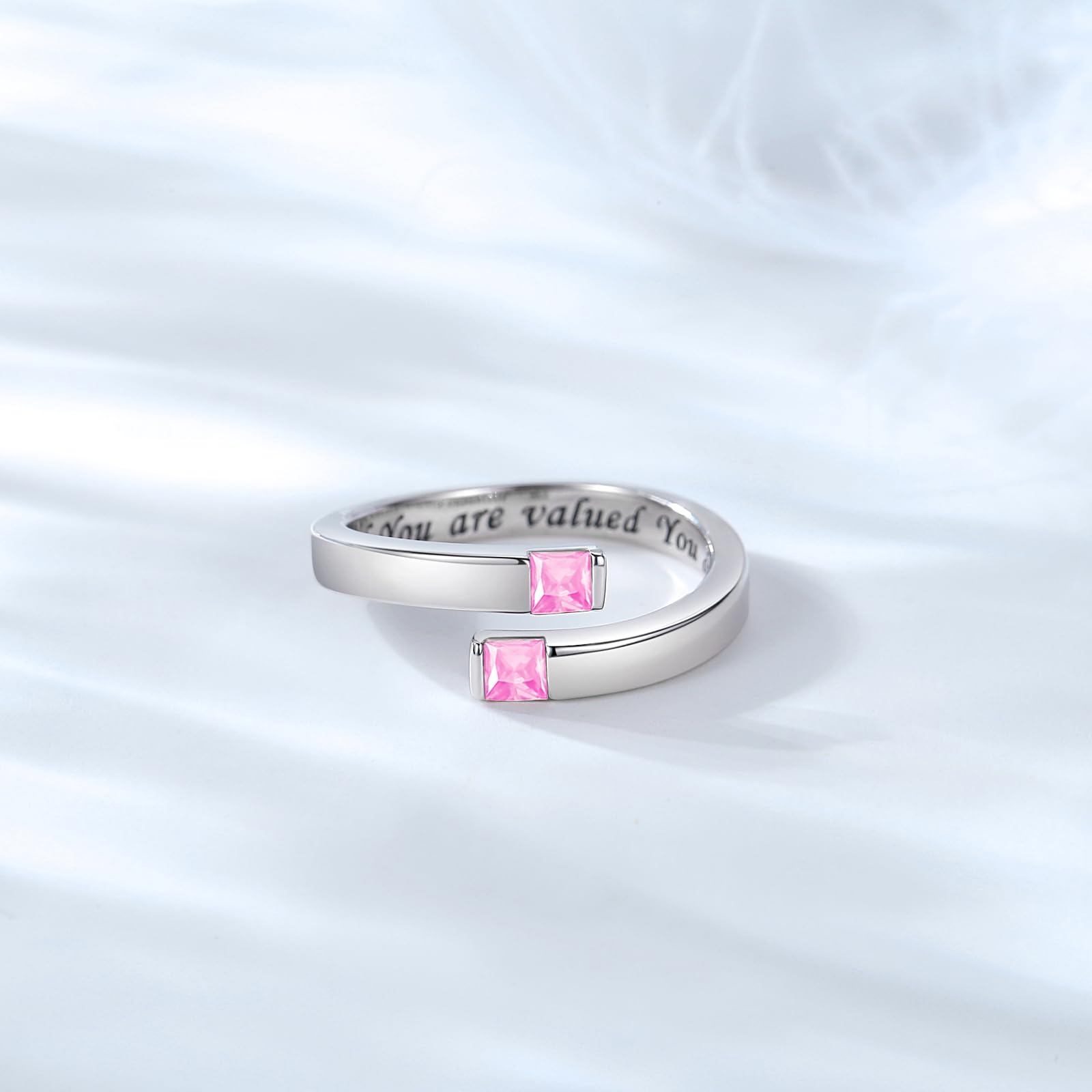 YLT Anillo ajustable de plata de ley 925 para mujer, con piedra natal, circonita cúbica, anillo abierto, regalo para hija y adolescente