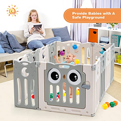 COSTWAY Grondbox baby, 12 HDPE paneel babybox speelbox, opvouwbare baby speelruimte met veiligheidsslot & educatief… - Image 3