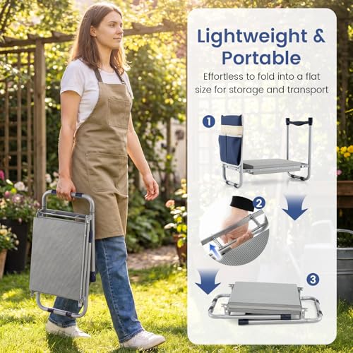 Image of 2-in-1 Garden Kneeler and Seat, Folding Garden Seat w /EVA Foam Kneeling Pad & Removable Tools Pouch, Sturdy Steel Frame, No Assembly, Portable Heavy Duty Garden Stool w /Detachable Armrests