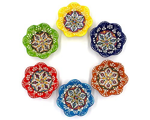 Silver Craft 6 Pcs Daisy Shaped Hand Painted Decorative Serving Turkish Tiny Bowls - Handmade Ceramic Bowl - Set Of 6 (3.7 Inc/9.5Cm) 2.5 Oz Pinch Multicolor Small Serving Bowls thumb #2
