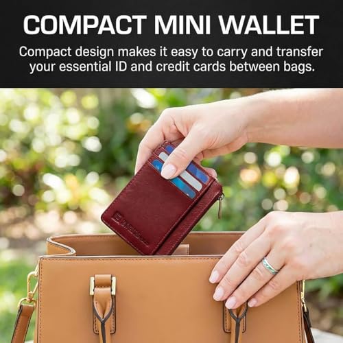 Image of ID STRONGHOLD RFID Front Pocket Wallet Mini Minimalist Wallet Slim Wallet Genuine Leather with Zipper , Red , Small