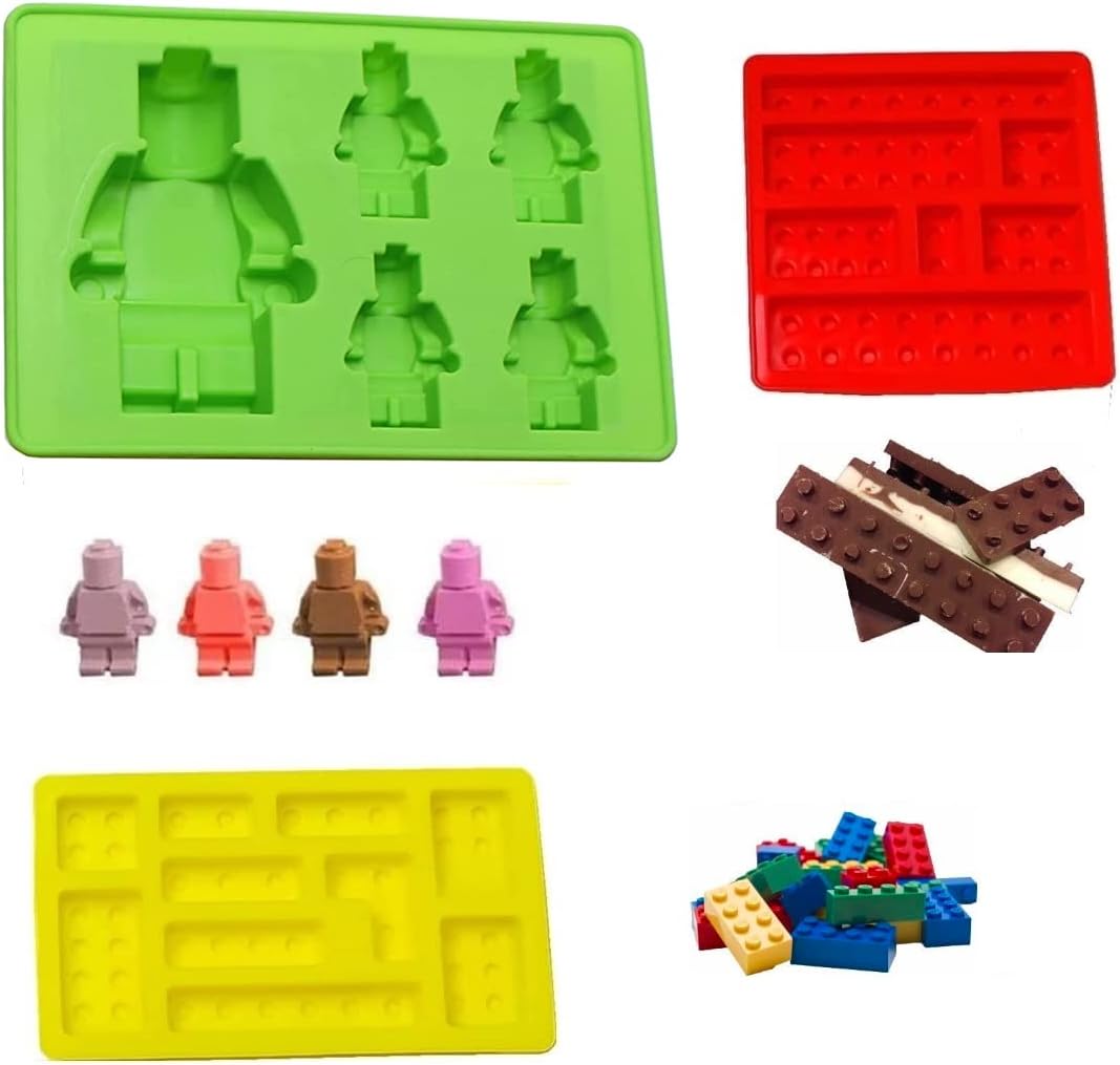 Building Brick Candy Mold Silicone Chocolate Robot Mold Set of 3 Ice Trays Ideal Making Melted Chocolate Fondant Cake Jelly Ice Cube for Kids Party