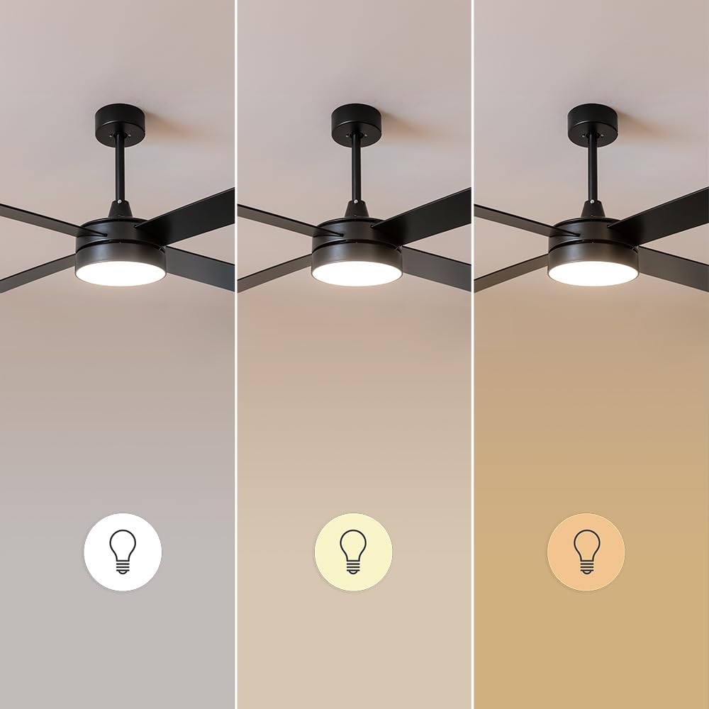 Cecotec Ventilador de Techo con Mando a Distancia, Temporizador y Luz LED Ventilador de techo EnergySilence Aero 5200 Line. 60 W, Motor de Cobre, 52", 4 Aspas, 3 Velocidades, Función Invierno (Negro)
