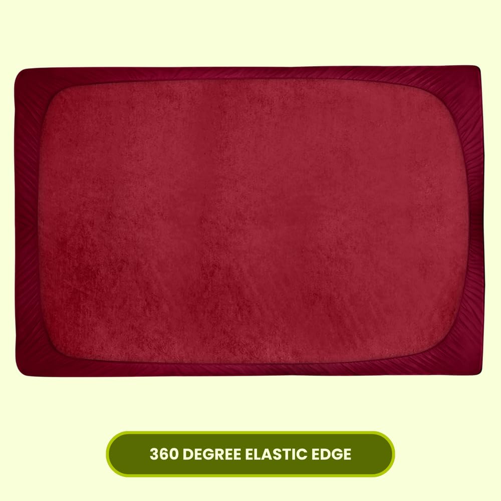AVI Terry Cotton 100% Waterproof King Size Bed Mattress Protector 84x78 inch & Two Pillow Protector Soft, Breathable, Noiseless Fitted Mattress Cover for Spill Protection(Maroon). 3