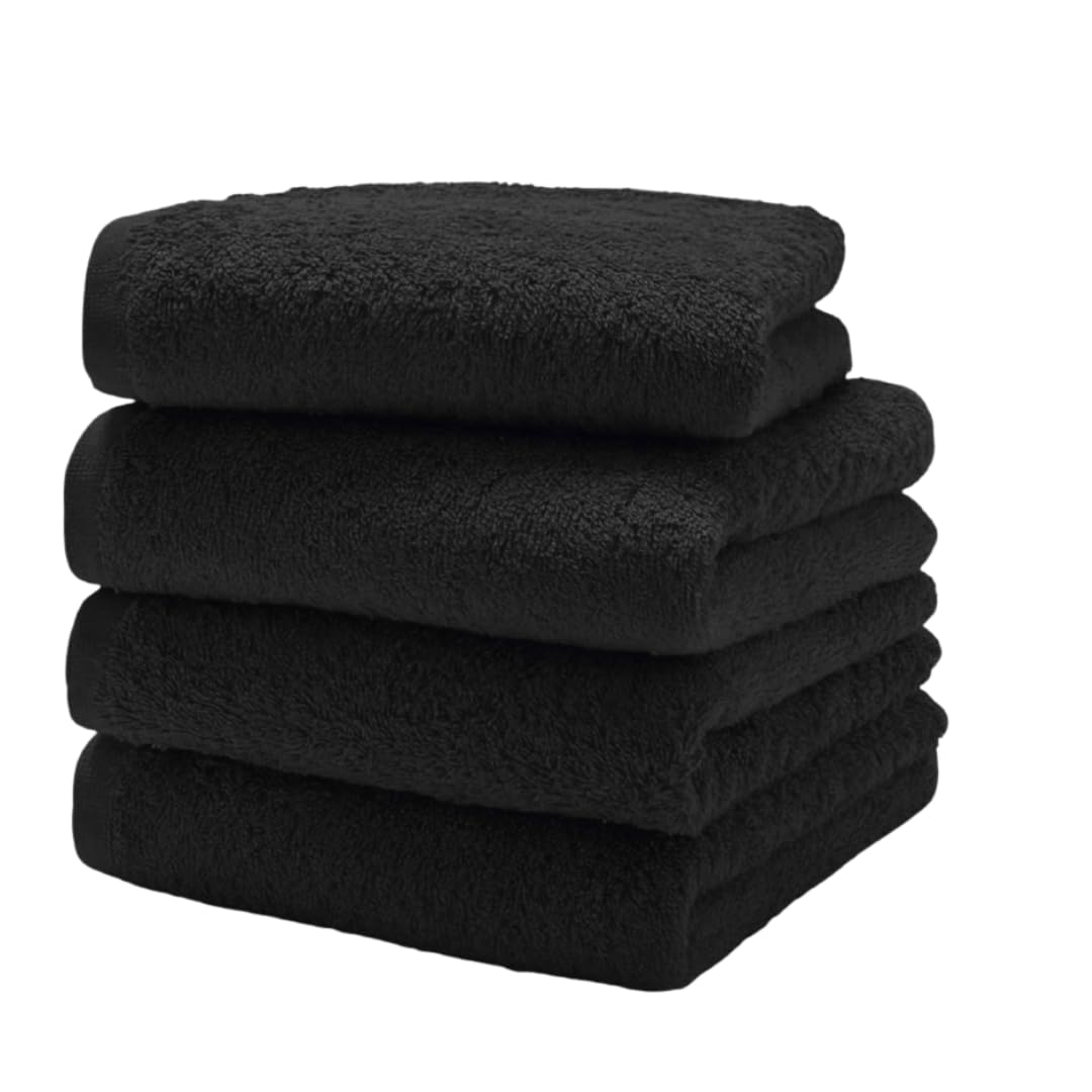 Diamond Tex 4 Pack Cotton Face Cloth Set 30 x 30 cm Flannel Washcloth Towels Extra Absorbent & Quick Dry Hotel Gym, Golf, Spa 600-GSM (Black) โ image 1