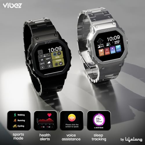 Image of Vibez Vintage Luxury Smart Watch for Women&Men with 1.57 inch Tft Hd Display,Metal Straps,Health Monitoring,Bluetooth Calling Smartwatch,Ip67,Sports Mode,Unisex Smartwatch for Men&Women (Silver)