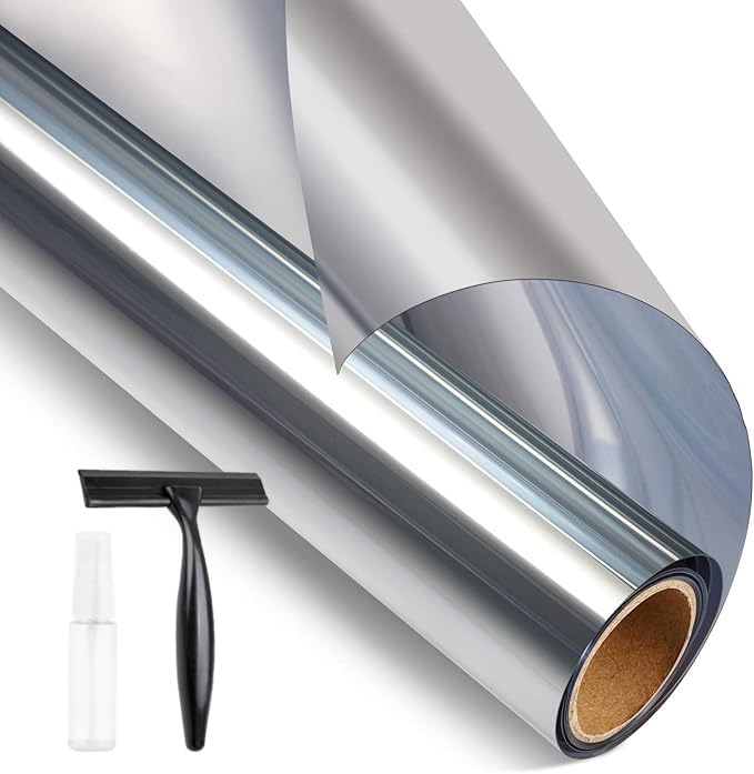STATINT One Way Privacy Window Film，Reflective Mirror Tint for Daytime Privacy, Static Cling, UV Blocking, Heat Control for Home & Office，Silver，90 cm X 1000 cm