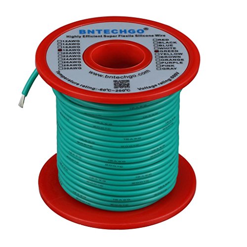 Image of BNTECHGO 18 Gauge Silicone wire spool 100 ft Green Flexible 18 AWG Stranded Tinned Copper Wire