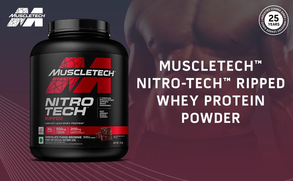 Image of MuscleTech Nitrotech Ripped,907G (2Lbs),Chocolate Fudge Brownie,Low Fat Lean Whey Protein,+ Weight Management,30G From Whey Protein,500G (L-Carnitine & L-Tartrate),200Mg C