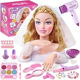 vamei Tete a Coiffer Enfant avec Ensemble Accessoires Coiffure, Poupée de Maquiller avec Sèche Cheveux Maquillage Autocollants pour Ongles, Salon de Coiffure Jouet Cadeaux pour Fille 3 4 5 6 Ans