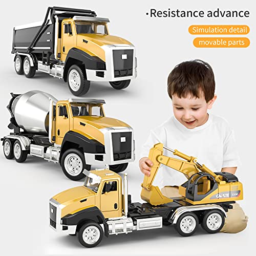 Temi 3 Pack Of Diecast Engineering Construction Vehicles, Dump Truck, Digger, Mixer Truck, 1/50 Scale Metal Collectible Model Cars, Pull Back Car Toys With Opening Doors For Boys And Girls #TOP2