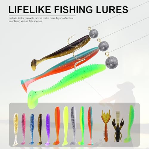 Tbbure TB-01 Equipo de Pesca con 220 Piezas para Bass y Otros Peces Kit con Señuelos Blandos, Anzuelos y Accesorios miniatura 3