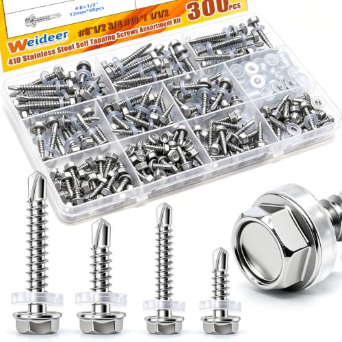 weideer 300pcs #8#10 Self Tapping Screws for Metal,410 Stainless Steel