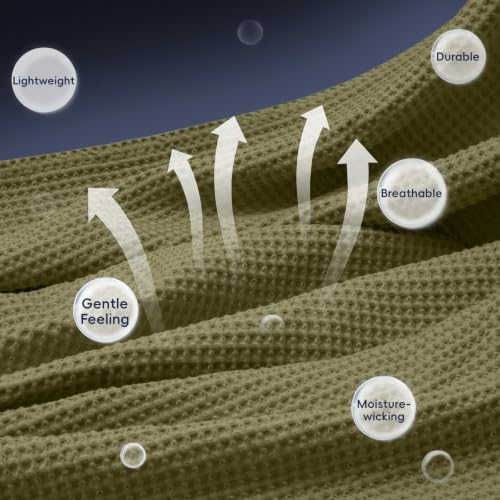 Image of PHF Pre-Washed Cotton Waffle Weave Blanket King Size for Bed, Snag Proof Throw Blanket for Couch Spring Summer Lightweight Breathable, Oeko-TEX Certified, Machine Washable, Home Decor Gift - Dark Oil