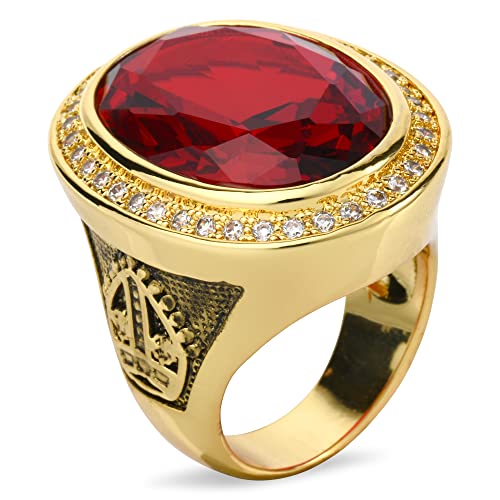 HKN1682 Designs Ruby Red Cubic Zirconia 14k Gold Plated Bishop Cross and Midre Ring Size 12