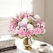 Dremisland Artificial Flowers Like Real Artificial Bouquet 2 Packs Silk Artificial Roses Bouquet with Daisy Chrysanthemum Pink Flowers for Valentines Day Centerpiece Table Wedding Party Decor