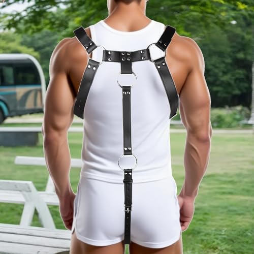 Men's Chest Harness Belt With O Ring, Body Harness for Men, Adjustable PU Leather Male Punk Chest Belt Shoulder Harness Muscle Show Fashion Costumes for Cosplay Party2