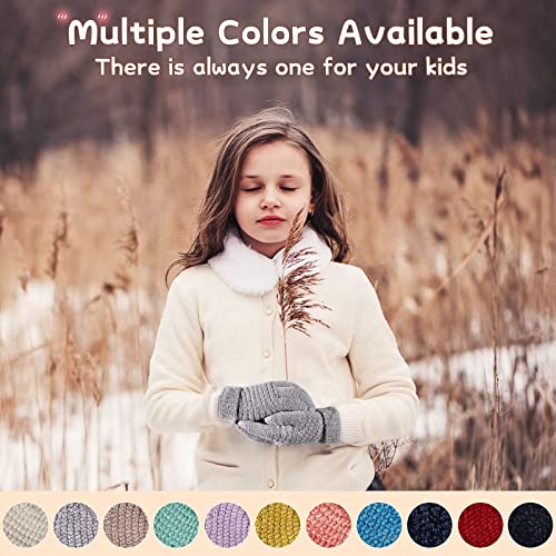 Haitho Kids Winter Gloves 3 Pairs, Chenille Knit Gloves For Cold Weather, Children Warm Fleece Lined Touchscreen Gloves, Thermal Toddler Gloves For Teen Girls Boys 3-8 Years #TOP6
