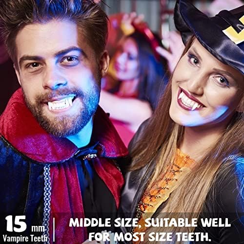 Morzejar Vampire Teeth for Kids / Adults Vampire Fangs Cosplay Accessories, Vampires Fangs with Adhesive, Werewolf Fake Teeth Halloween Decorations for Kids Halloween fake fangs 13/15/17mm