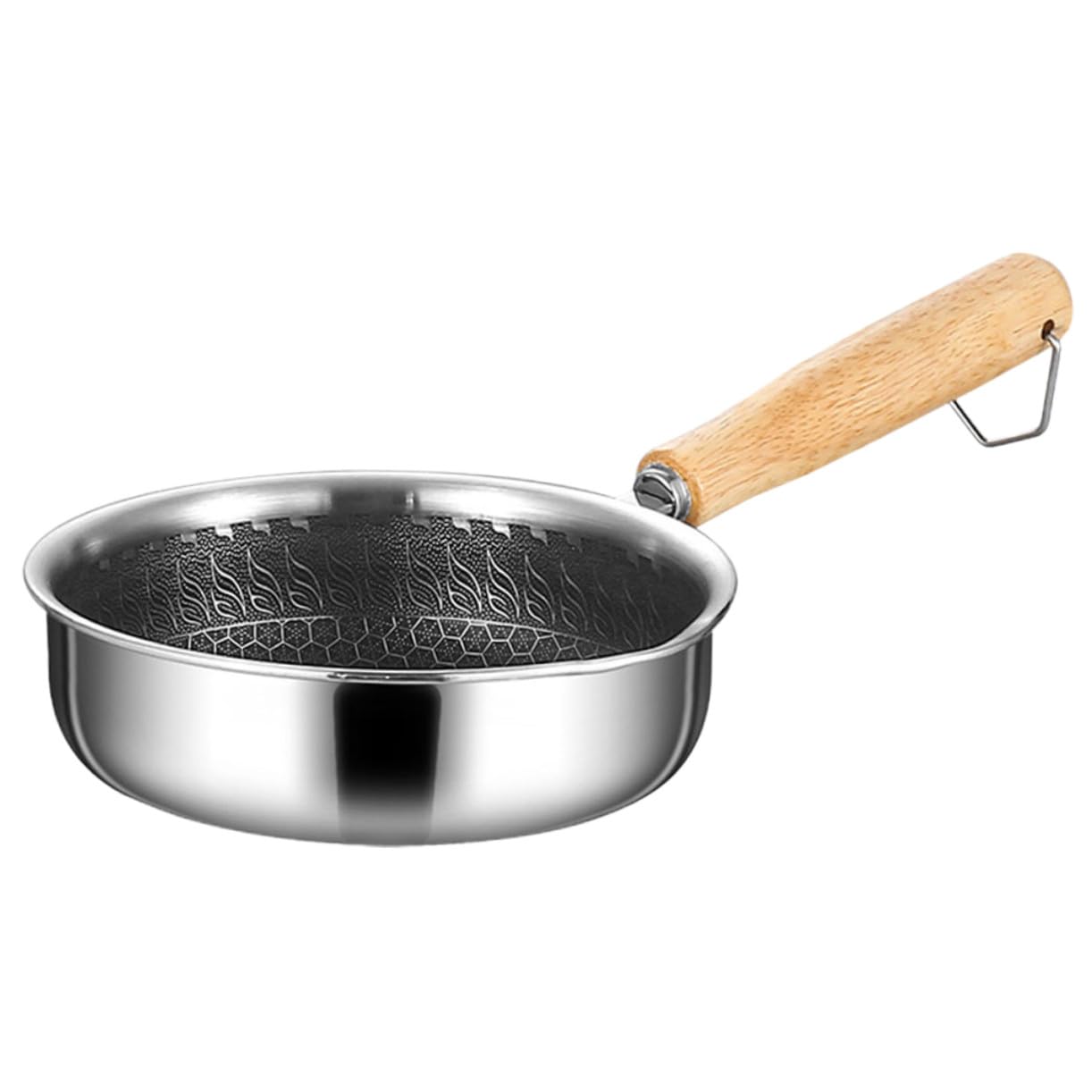 iplusmile Padella Antiaderente in Acciaio Inossidabile Con Manico in Legno Fondo Piatto e Rivestimento a Nido D'alveare Per Fritture Leggere Adatta Piani Induzione Gas Ed Elettrici Per Uova
