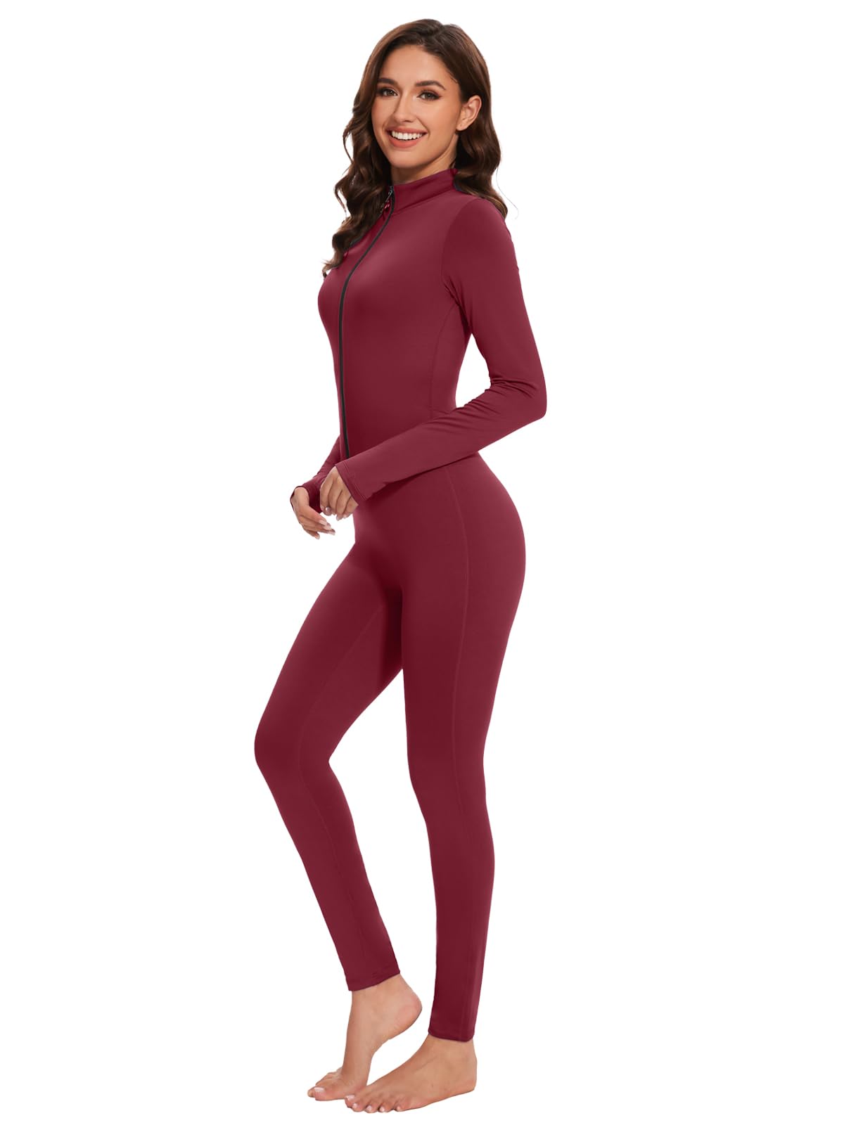VUTRU Mono deportivo para mujer, largo y ajustado, de cuello alto, con cremallera, forro polar, una pieza, sexy, para yoga