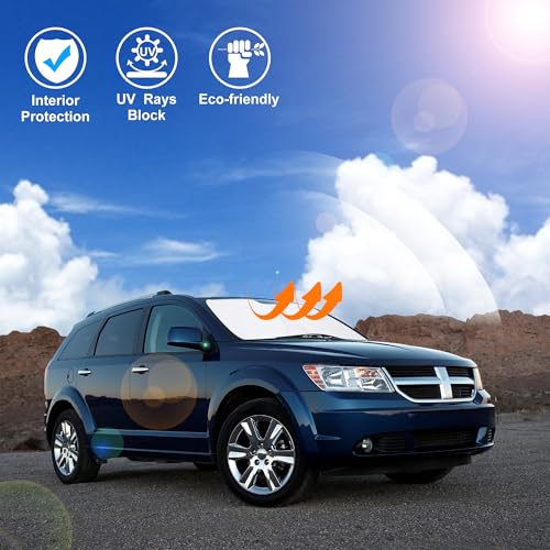 Image of Windshield Sun Shade Custom Fit for 2009-2020 Dodge Journey Accessories Foldable Sunshade Sun Blocker Protect Car from Sun Rays & Heat Damage Keep Car Cooler