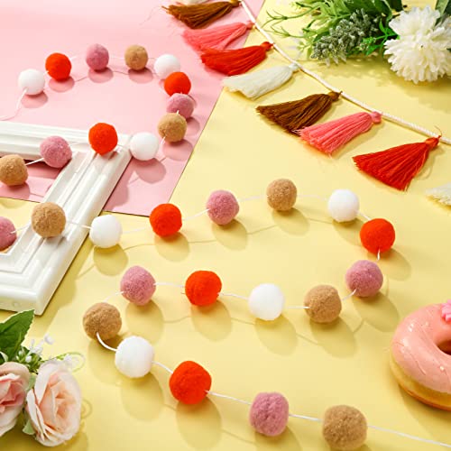 4 Pcs Boho Rainbow Party Decorations Colorful Garland Set 6.6 Ft, Felt Ball Pom Pom Garland Decor, Pastel Color Tassel Garland Fabric Triangle Flag Banner For Classroom Home Birthday Party Decor #TOP4