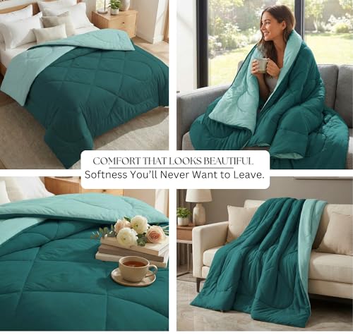 Image of VAS COLLECTIONS Double Size Cotton Reversible Comforter (228x254 cm) | 220 GSM Soft & Breathable AC Quilt | Lightweight All Season Bedding for Double Bed (Deep Sea Teal)