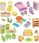 Pidoko Kids Dollhouse Furniture -Fully Furnished Bundle Set - (42 Pcs for 5 Rooms) - Wooden Toys