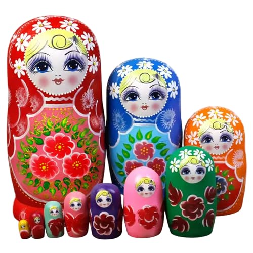 HoveeLuty Poupées Russes gigognes 10 pièces/Ensemble poupée matriochka empilable en Bois pour Enfants Enfants Adultes décoration d'étagère à la Maison...