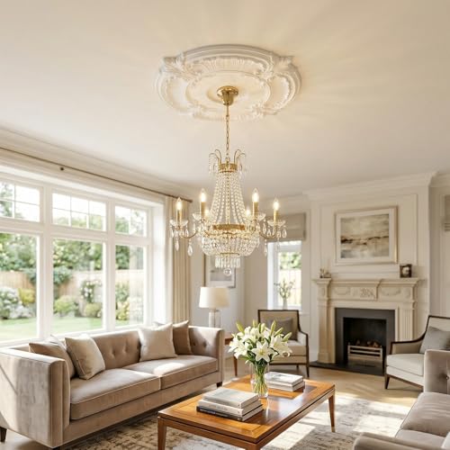 Image of Kenaoeoe 2 Pack White Plain Ceiling Medallion 12 inch OD x 3.5 inch ID PU ecorative Ceiling Fan Medallions for Light Fixtures