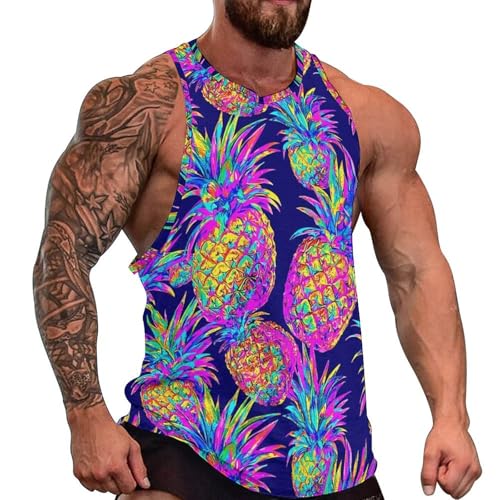 Men's Neon Rainbow Print Tank Top Summer Sleeveless Lightweight Gym Muscle Shirts