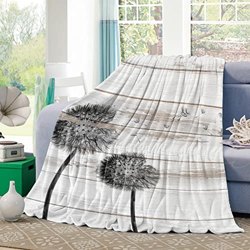 Fleece Throw Blankets For Couch,Watercolor Dandelion Soft Flannel Bed Throws,60X80In Lightweight Cozy Sofa Blankets,Retro Rustic Grey Wood Board Fluffy Warm Blanket For Home Decor #TOP1