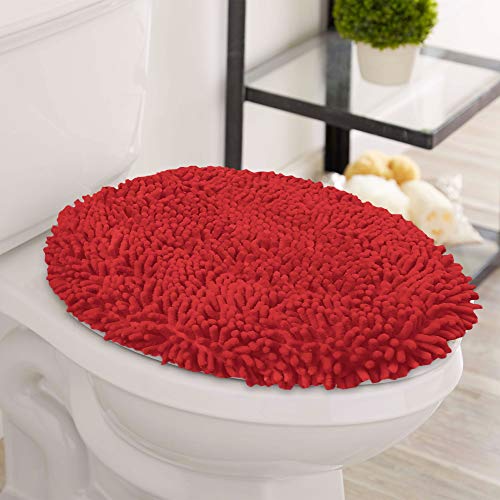 Luxurux Toilet Lid Cover, Extra-Soft Plush Seat Cloud Washable Shaggy Microfiber Standard Toilet Lid Covers For Bathroom Machine Wash & Dry. (18 X 18'', Red) #TOP3