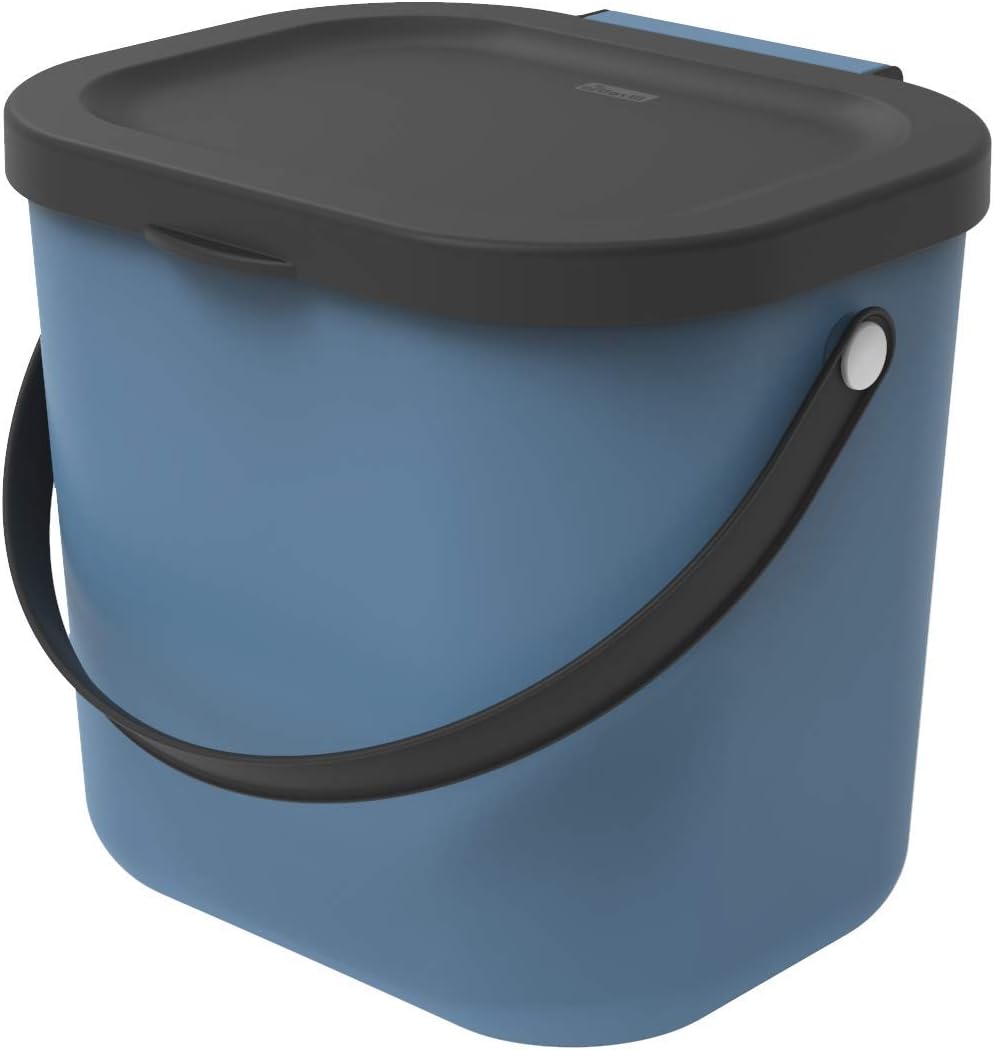 Rotho, Albula, Bio waste bin 6 l for the kitchen, Plastic (PP) BPA-free, blue/anthracite, 6l (23,5 x 20,0 x 20,8 cm)