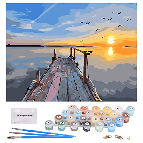 TONZOM DIY Peinture à l'huile Coucher de Soleil, Peinture par Numéros pour Adultes et Enfants Décoration de la Maison 16 x 20 Pouces sans Cadre Cover