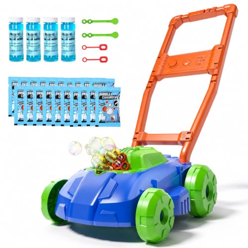 BLmukce Bubble Lawn Mower for Toddlers Kids Push Along Toy with Automatic Bubble Blower Machine Outdoor Garden Play Summer Birthday Gift for Boys Girls Preschool (Blue)