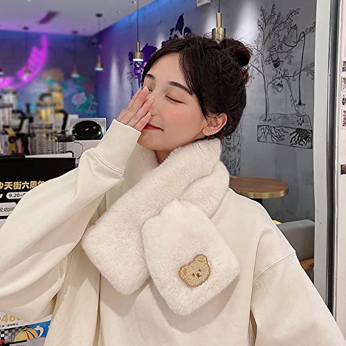 Xufun Soft Trendy Faux Rabbit Fur Plush Neck Guard For Girls Women Winter Scarves Korean Shawls Bear Collar Cross Wraps(Pink) #TOP1