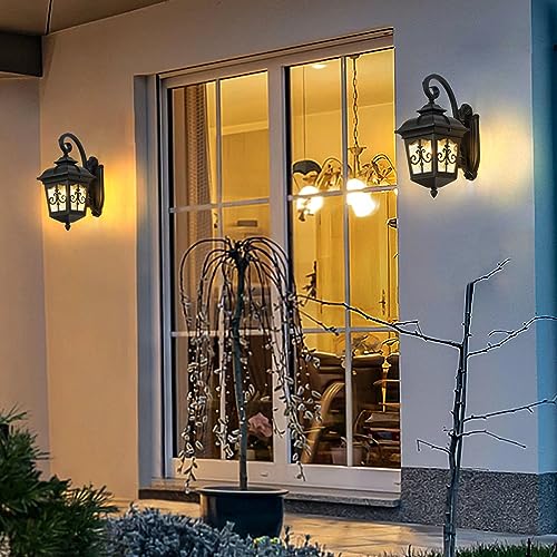 Gooseneck Outdoor Wall Lights, 14.4"H Black Vintage Industrial Exterior Lantern Light for Porch, Patio, Yard, Garden, Outside Waterproof Aluminum Wall Sconce Lamp Lighting Fixtures with Cracked Glass