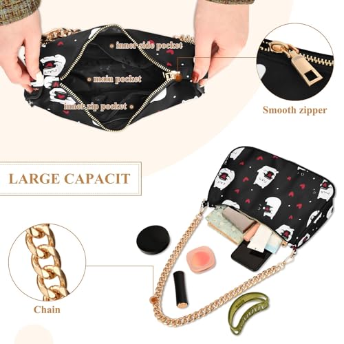 Clutch Shoulder Bags Tote Evening Purse Handbags for Women Cat Black Heart Hobo Bags with Zipper Closure4