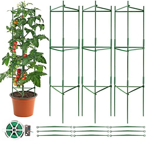 Doksving 3 Packs Tomato Cage 4ft Plant Support Garden Stake,Tomato Garden Cages for Plants, Vegetables, and Climbing Vines with Twist Tie