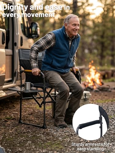 TIMBER RIDGE Heavy Duty Camping Chair with Compact Size, Portable Directors Chair with Side Table and Pocket for Camping, Lawn, Sports and Fishing, Supports Up to 400lbs, Black 2 Pack by TIMBER RIDGE - Used condition - Image 10