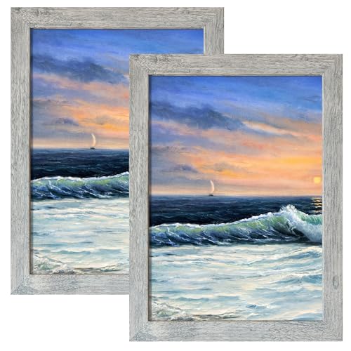 Image of LUCKYLIFE 5x7 Picture Frame Light Gray Woodgrain for Wall Mounting or Tabletop Display, 2 Pack