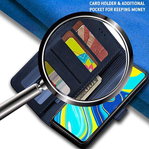 Image of Pikkme Flip Cover Leather Finish | Inside TPU with Card Pockets | Wallet Stand and Shock Proof | Complete Protection Button Flip Case for Redmi Note 9 Pro /Note 9 Pro Max (Blue)
