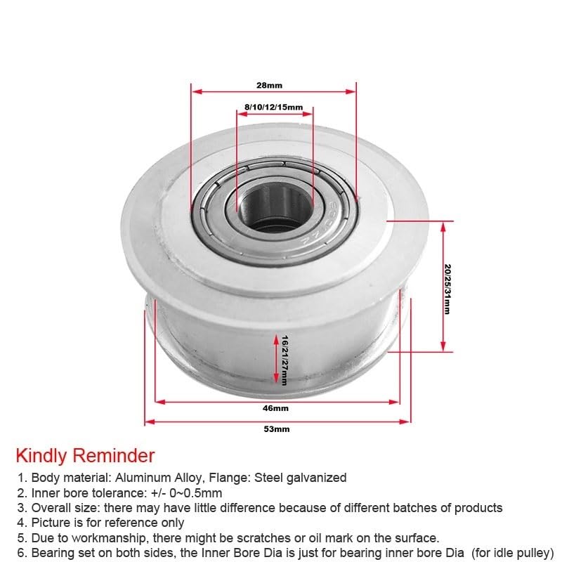 Durable 2pcs 5M Type 30T NO Teeth Idler Pulleys, Inner Bore 8/10/12/15mm Width 16/21/27mm Passive Pulley Wheel (Size : 15mm, Style : Width27mm)