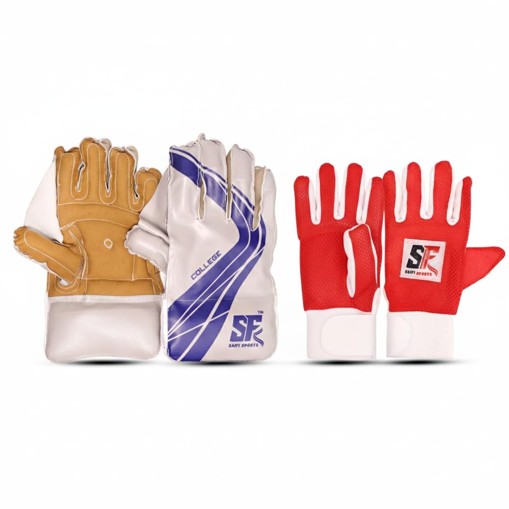 College Cricket Wicket Keeping Gloves Mash Inner Gloves, RED and White, for Men Recommended for Tennis Ball Cricket-image-32