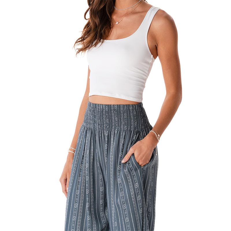 Image of Lotus and Luna Women's Harem Pants Thai Pants for Beach & Lounge High Waisted Flowy Boho Pants Genie Pants Yoga Pants