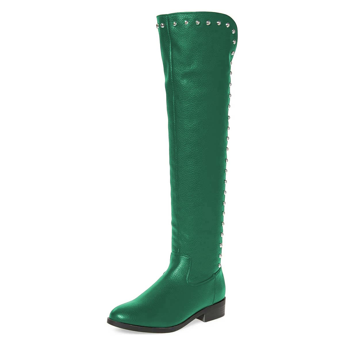 XYD Women Knee High Winter Riding Boots Pull On Round Toe Low Heel Studded Zip Up Dress Long
