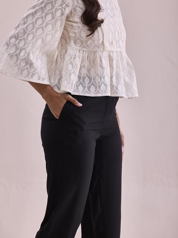 Image of GO COLORS Women Solid Mid Rise Relaxed Fit Viscose Casual Pants